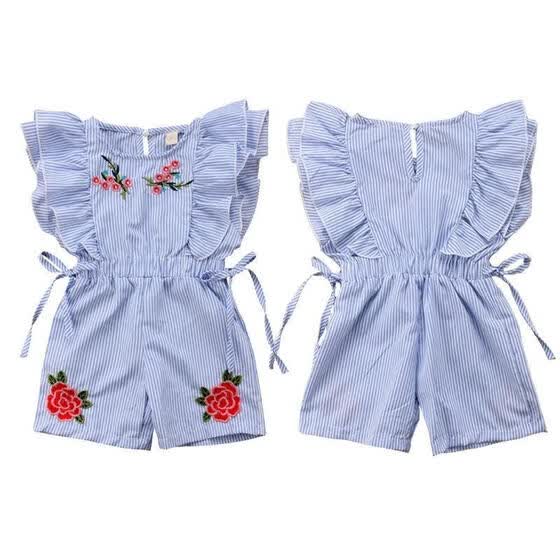 Toddler Kids Baby Girl Flower Striped Ruffle Romper Jumpsuit Outfits Clothes Set