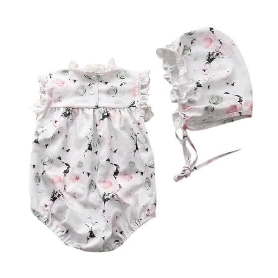 Baby Girls Jumpsuits Summer Lace Sleeveless Floral Print Bow Rompers Size 0-12M