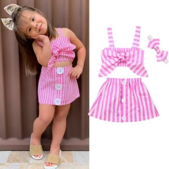 Toddler Kid Baby Girls Bow Stripe Princess Party Skirt Dress Long Sleeve Outfits