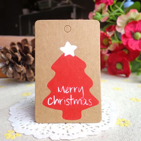Strings New 50Pcs Christmas Kraft Paper Gift Tags Scallop Label Luggage Blank