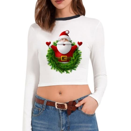 Multiple hot women Shop Christmas T Shirt Santa Claus Christmas Tree Print Multiple Choices Long Sleeve Cropped Tshirt Hot Women Clothes Online From Best T Shirts On Jd Com Global Site Joybuy Com