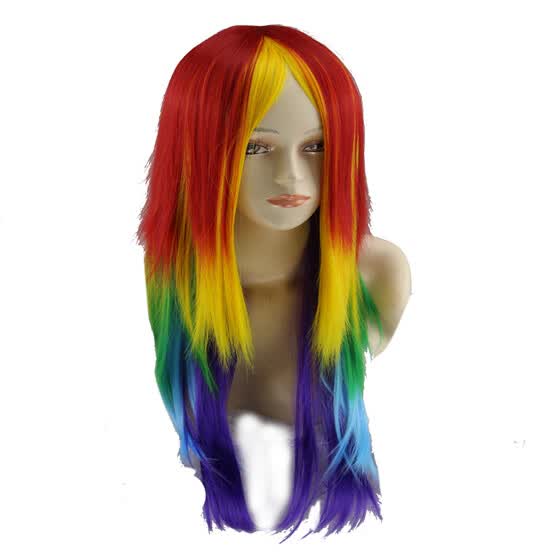Shop Women Long Rainbow Color Straight Wigs No Bangs For Party