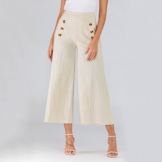Pantalones Anchos De Mujer Pantalones De Algodon De Lino De Moda