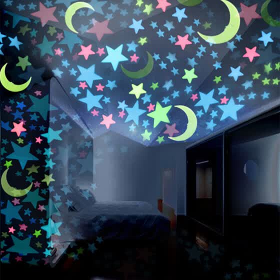 Shop 100pc Kids Bedroom Fluorescent Glow In The Dark Stars Moons