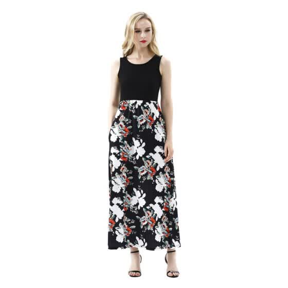 fashion sleeveless floral print maxi dress
