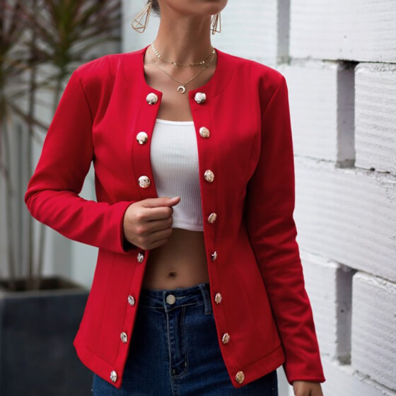 Women Casual Slim Blazer Work Office Cardigan Solid Lapel Trench Coat Jacket Top