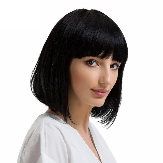 Shop Black Shoulder Length Bobo Wigs With Bangs Medium Hair Human Hair Wigs Online From Best Styling Tools On Jd Com Global Site Joybuy Com