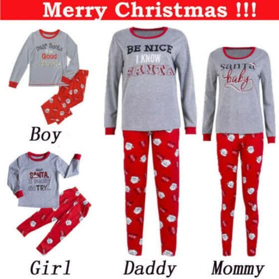 Toddler Baby Boys Girls Christmas Santa Pajamas Outfits Nightwear Sleepwear Set