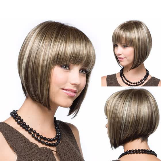 Shop 32cm Girl Natural Gold Party Wig Short Full Straight Hair