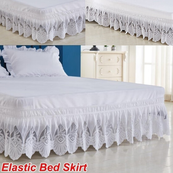 White Ruffle Lace Elastic Bed Skirt, California King Bed Skirt Measurements