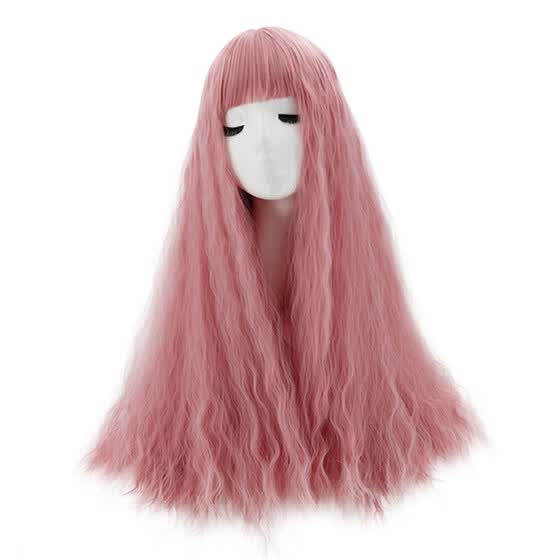Shop Charming Women Lady Long Curly Pink Synthetic Hair Wig
