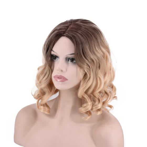 short yellow curly wig