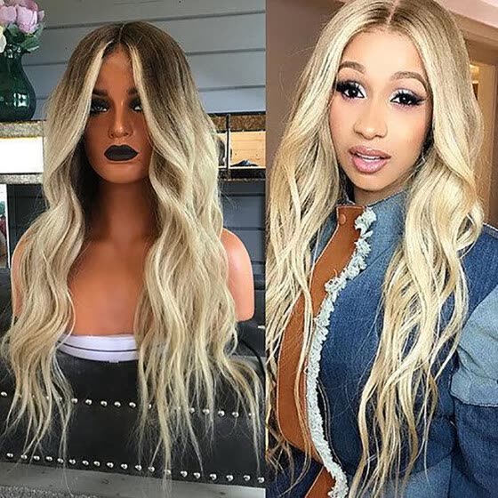 Shop Black Women Blonde Gradient Long Curly Synthetic Wig Full Wig