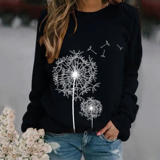 Shop Women Autumn Winter Casual O Neck Long Sleeve Tops Loose Tunic Cotton Dandelion Floral Printed Pullover Sweatshirts Online From Best T Shirts On Jd Com Global Site Joybuy Com