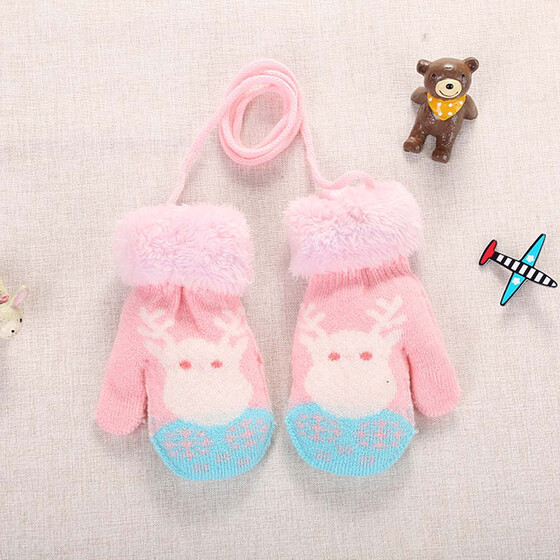 Babies Toddler Winter Soft Warm Short Knitted Gloves Thick Plush Lining Mittens