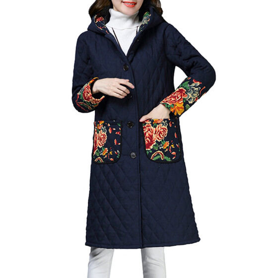 Womens Winter Coat Folk-Custom Cotton-Padded Jacket Long Puffer Parka Plus Size