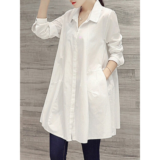 Shop Women's Shirt Long Sleeve Button Decor Pocketed Aline Shirt Online ...
