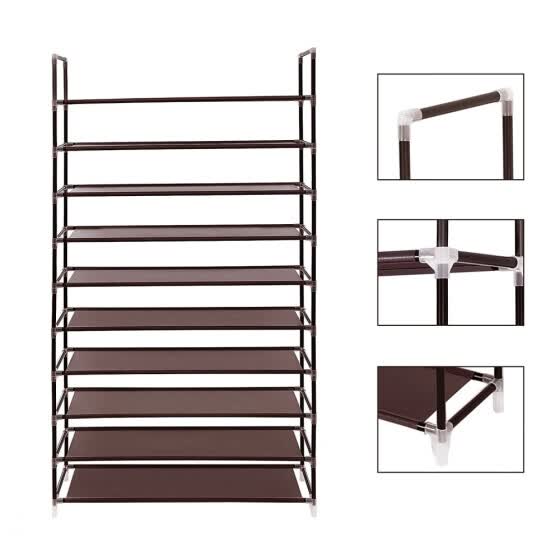 Shop Simple Assembly 10 Tiers Non Woven Fabric Shoe Rack With Handle Dark Brown Online From Best Furniture And Decor On Jd Com Global Site Joybuy Com