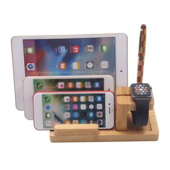 Shop 4 Station Charger Usb Phone Holder For Iphone Bamboo Wooden Charging Dock Charging Station Hold For Apple Watch Online From Best Accessory Bundles On Jd Com Global Site Joybuy Com