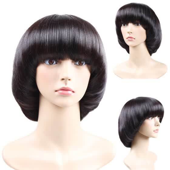 Shop Fashion Synthetic Mushroom Head Bob Brown Black Hair Wig