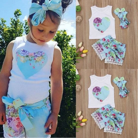 Toddler Baby Girl Clothes Floral T-Shirt Tops Vest Pants Shorts Infant Summer Outfits Set