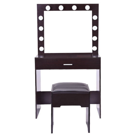 Vanity Set With Lighted Mirror, Vanity Set With Lighted Mirror Cushioned Stool Dressing Table Makeup