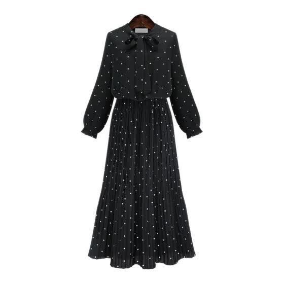 Shop Women's Maxi Long Dress Polka Dot Pattern Bow Vintage Dress Online ...