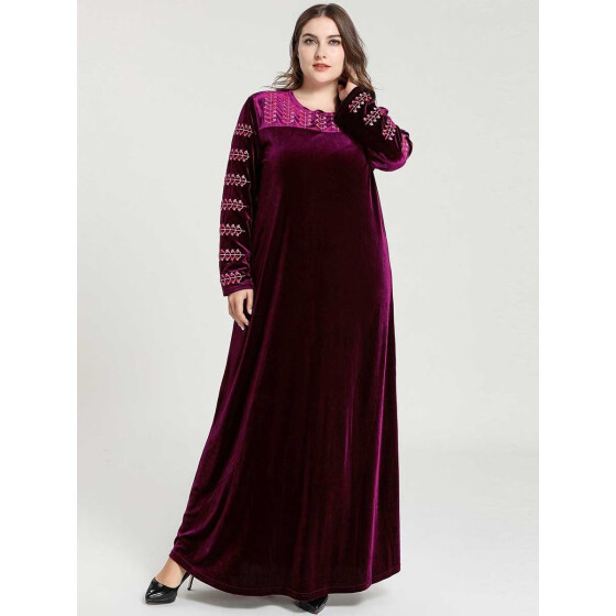 Shop Women's Plus Size Kaftan Patchwork O Neck Long Sleeve Arabian ...