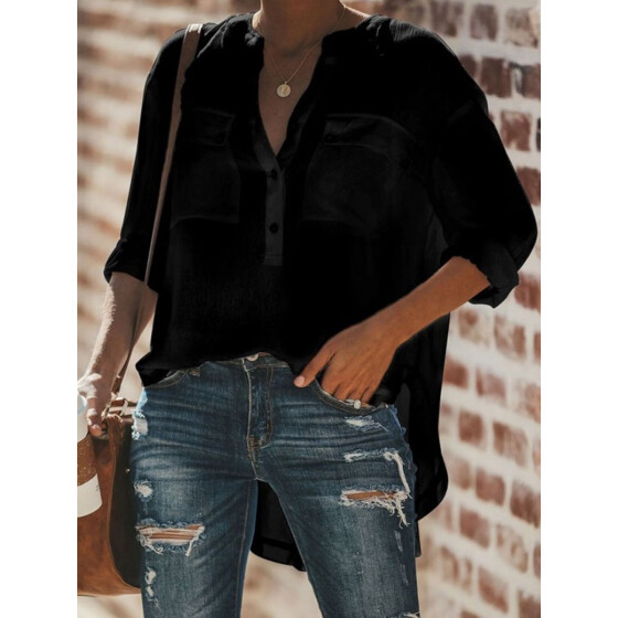 Shop Women's Shirt Loose Casual Solid Color Top Online from Best ...