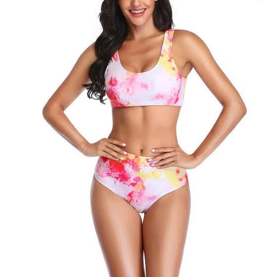 tie dye top with high waist bikini set
