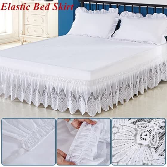 White Ruffle Lace Elastic Bed Skirt 3 Sided Wrapped 15 Inches Drop Length Full Queen Rv King California 4 Size Wrap From Best Furniture And Decor On Jd Com Global Site White Ruffle Lace Elastic Bed Skirt, California King Bed Skirt Measurements