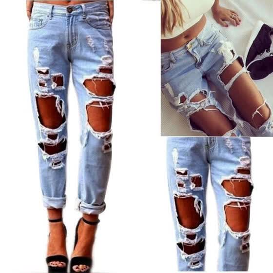 women's torn distressed jeans