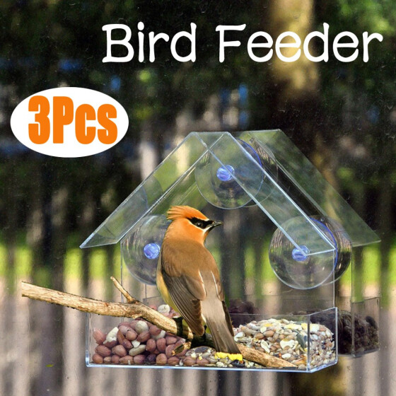 Window Bird Feeder Wild Table Hanging Suction Perspex Clear Viewing Seed #Yullu 