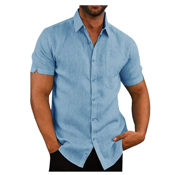 Coolred-Men Ombre Linen 3/4 Sleeve Silm Fit Turn Down Collar Work Shirt 
