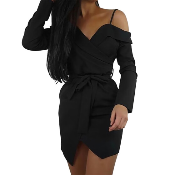 Shop Autumn And Winter Fashion Casual Ladies Clothing New Women S Long Sleeved V Neck Belt Slim Temperament Ladies Dress Online From Best On Jd Com Global Site Joybuy Com