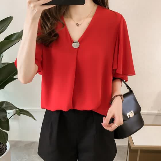 red chiffon blouse plus size