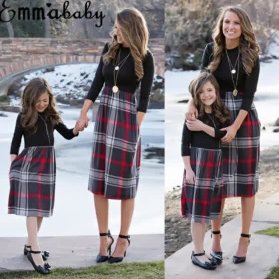 mom and daughter matching plaid shirts