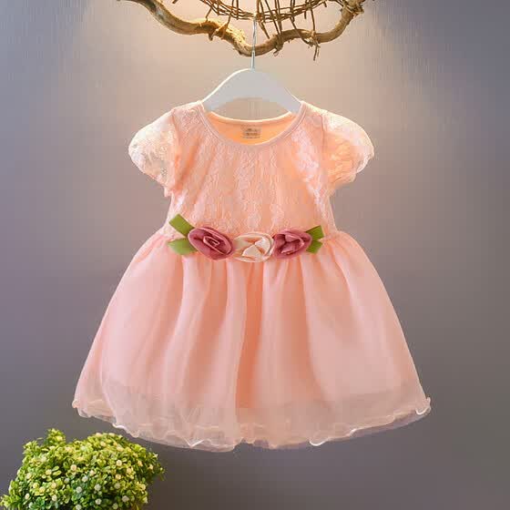 Infant Toddler Baby Kid Girl Ruched Lace Floral Tulle Dress Sweet Princess Dress