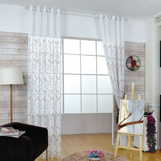 White Dotted Lines Shaped Tulle Curtain, White Luxury Curtains