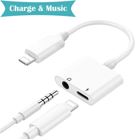 2 in 1 Lightning Audio Headphone Adapter Charger Splitter Cable For iPhone 7 8 X