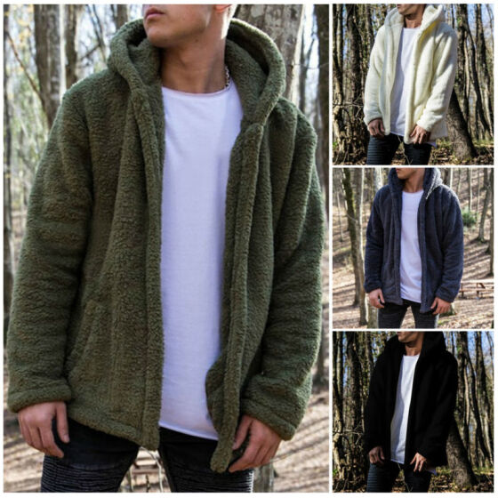 Shop Men's Plush Fleece Jacket With Pockets Warm Plush Coat Hoodie ...