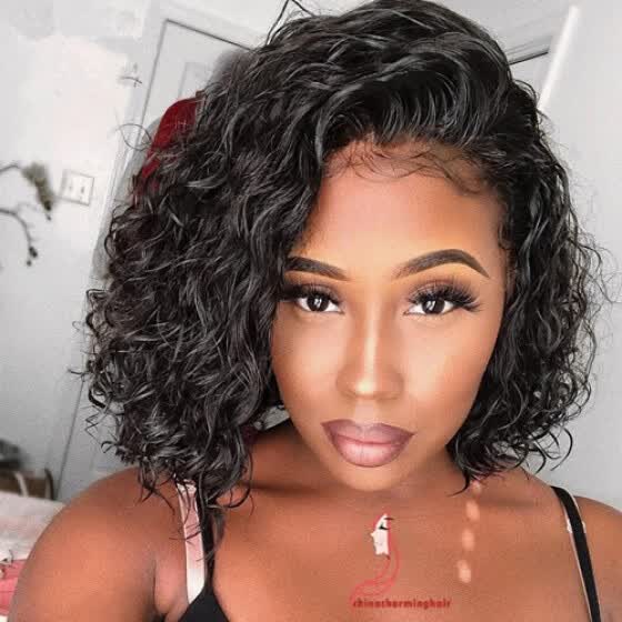 Shop Water Wave Short Bob Virgin Human Hair Lace Front Wig Swiss