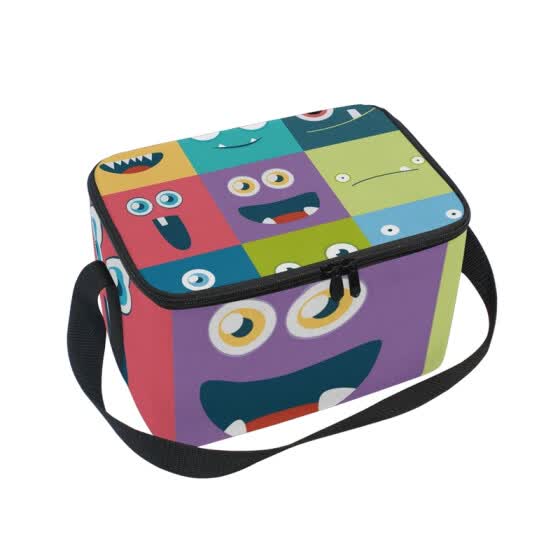 Shop ALAZA Insulated Lunch Box Cartoon Monster Faces Lunch Bag for Men ...