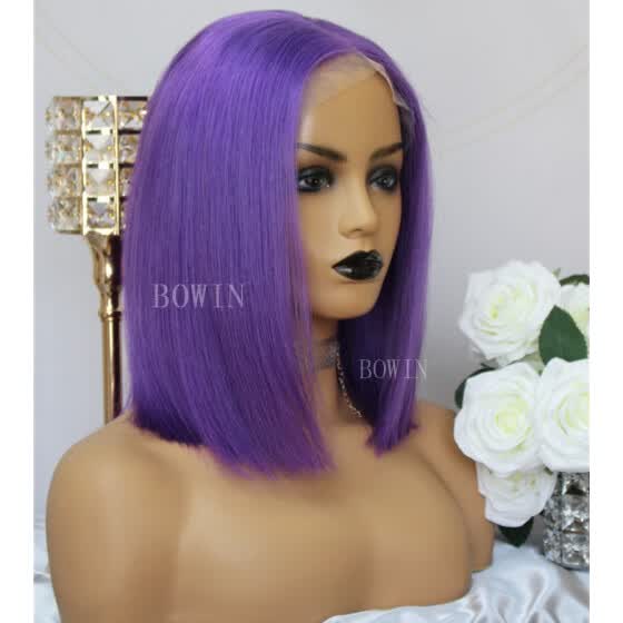 Shop Bowin Lace Front Wig Purple Color Bob Cut Human Hair Lace Wig