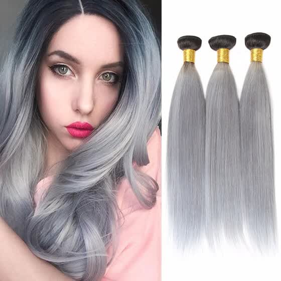 Shop Nami Hair T1b Grey Ombre Brazilian Straight Hair 3 Bundles