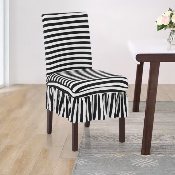 Pleated Black White Stripes Ruffled Stretch Removable Pleated Black White Stripes Ruffled