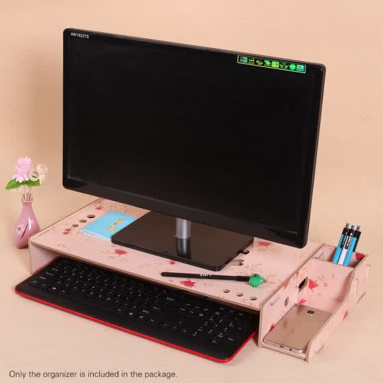 Shop Wood Computer Monitor Stand Riser Laptop Shelf Desk Organizer