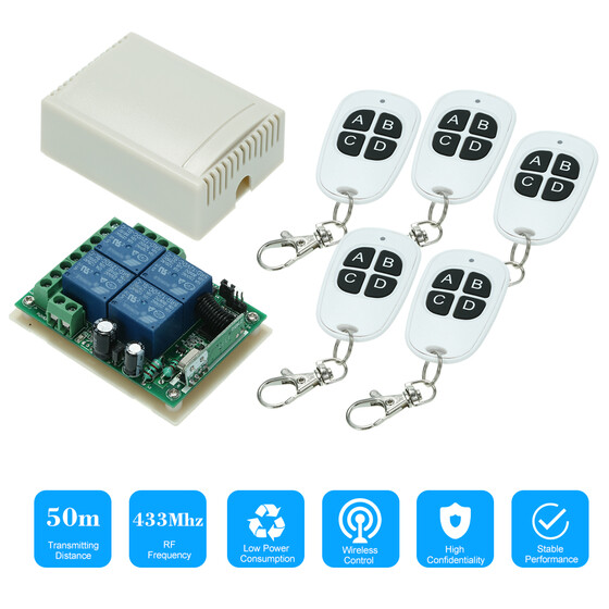 Relay Switch 433M Module 12V 2-Channel Radio Switch 50m White Remote Control