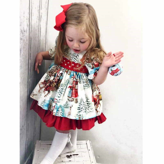 USA Christmas Toddler Kids Baby Girl Xmas Flared Party Santa Swing Dress Clothes