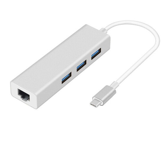 USB-C to 3 Ports USB 3.0 Hub+Gigabit Ethernet Port Adapter,Black 2-in-1 USB3.0
